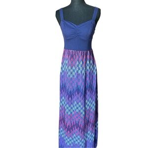 Mudd Blue & Purple Maxi Dress | Adjustable Straps | Smocked Back | Size M